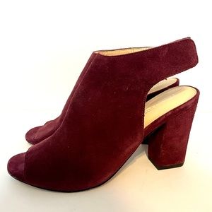 Franco Fortini burgundy suede peep-toe chunky heels | Lisa heels | size 9